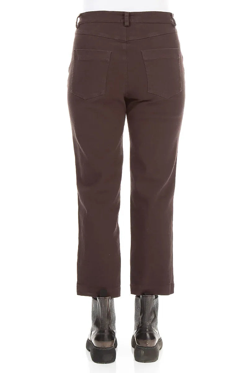 Cropped Truffle Brown Stretch Cotton Trousers 2