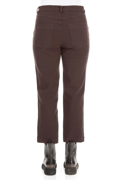 Cropped Truffle Brown Stretch Cotton Trousers 2