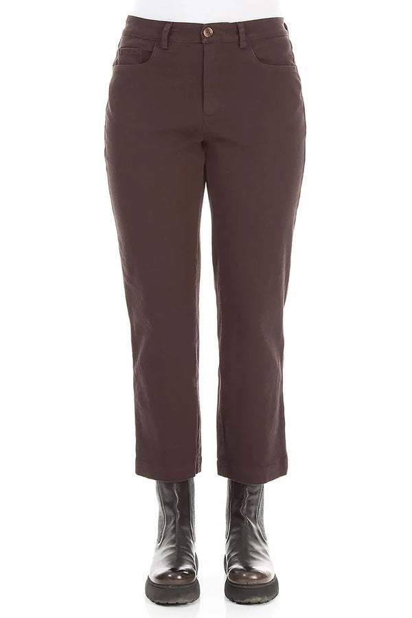 Cropped Truffle Brown Stretch Cotton Trousers 1