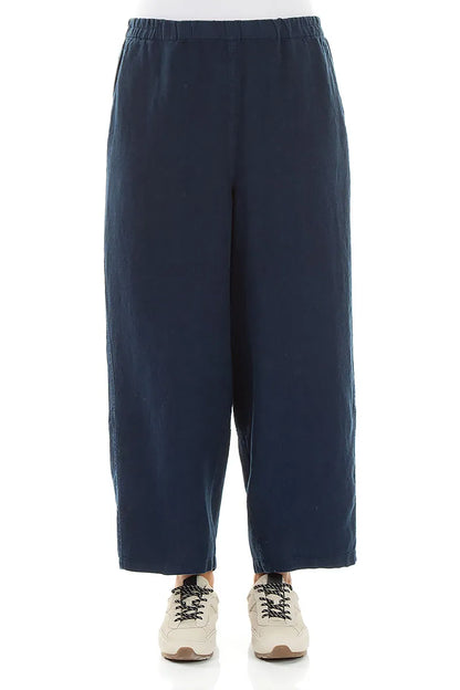 Straight Navy Linen Trousers 1