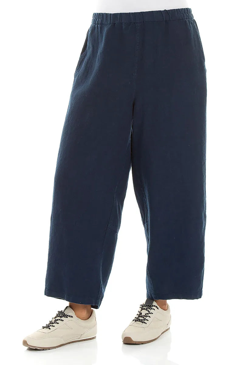 Straight Navy Linen Trousers 3