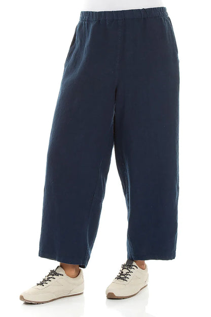 Straight Navy Linen Trousers 3