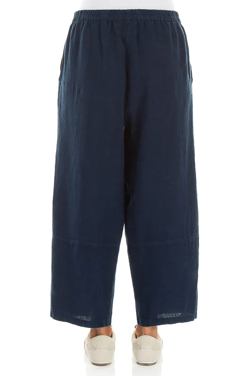 Straight Navy Linen Trousers 2