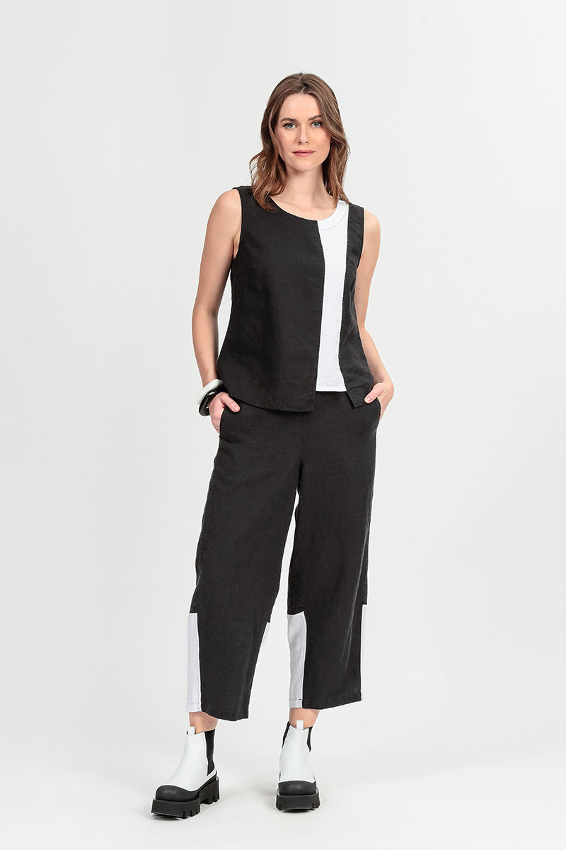 Straight Two-Tone Linen Trousers 7