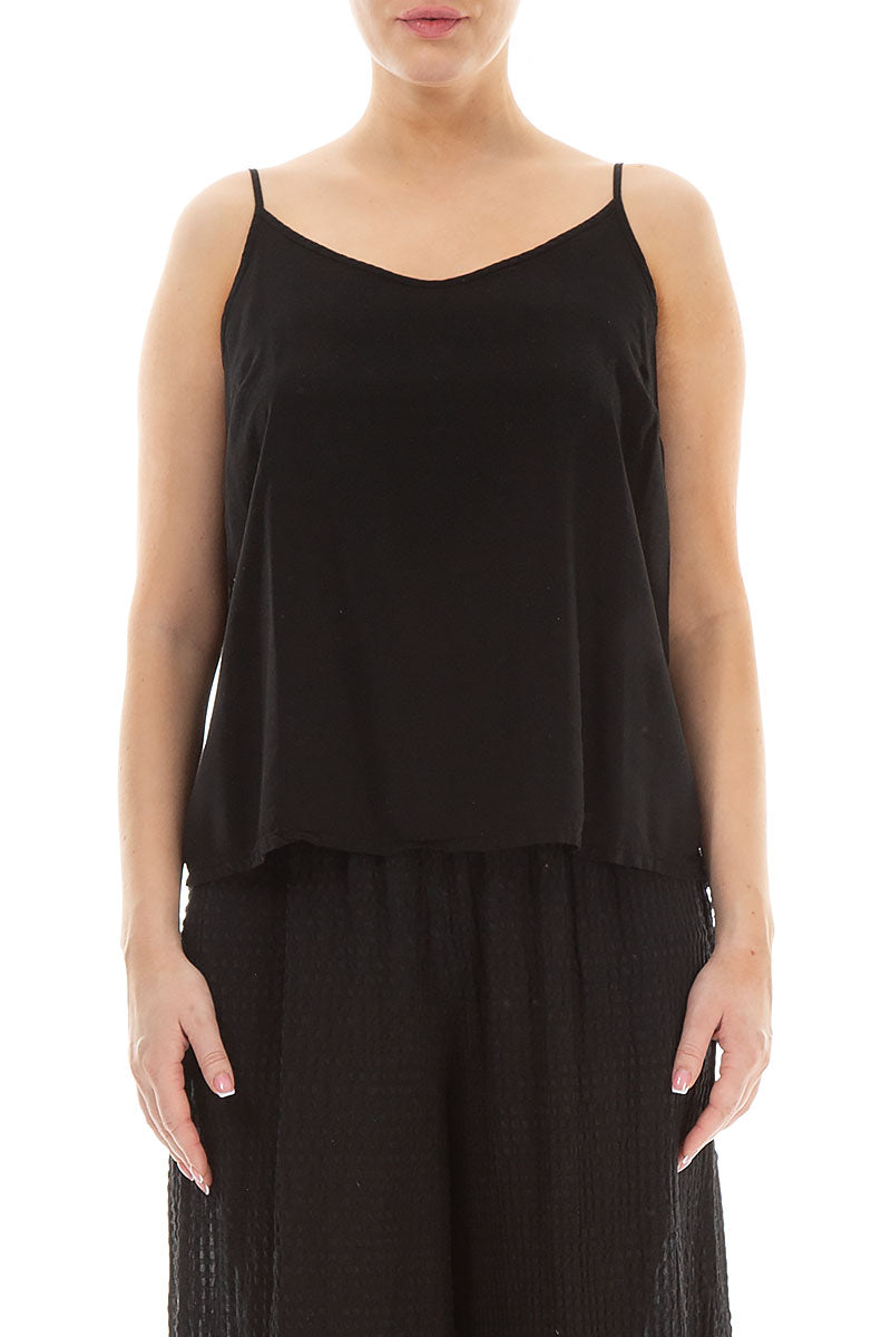 Strappy Black Silk Bamboo Camisole Top 1