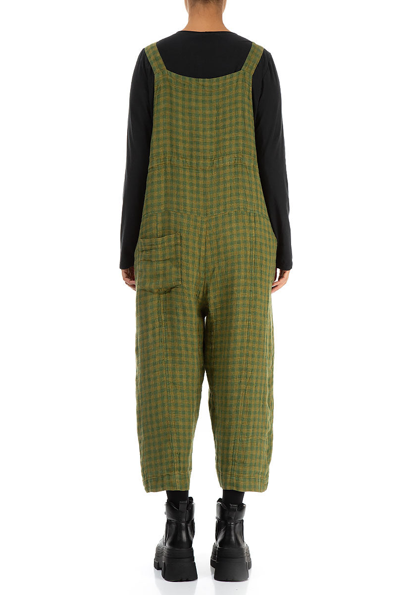 Strappy Green Lime Check Linen Jumpsuit 2