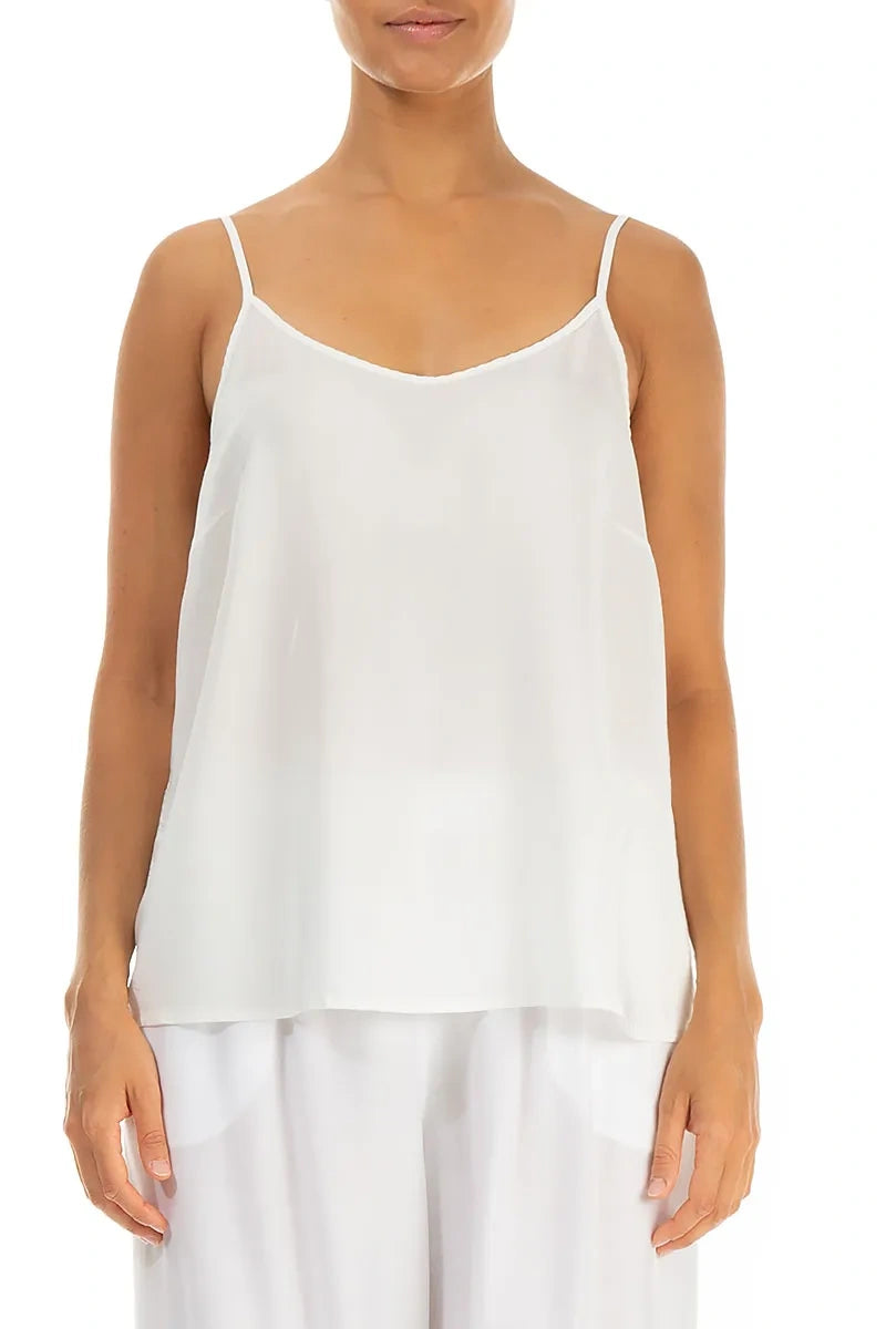 Strappy White Silk Bamboo Camisole Top 1