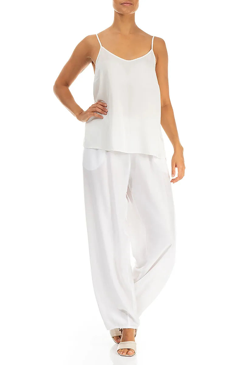 Strappy White Silk Bamboo Camisole Top 4