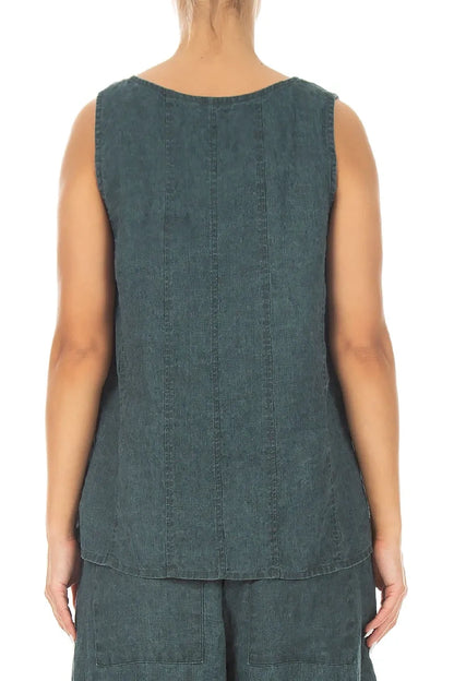 Sweetheart Neck Teal Linen Top 2