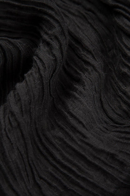 Elegant Taper Crinkled Black Silk Trousers 4