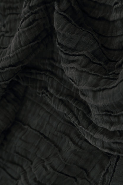 Taper Crinkled Black Silk Linen Trousers 4