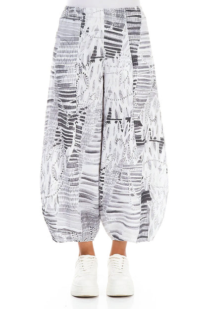 Taper Cropped Wide White Serenity Linen Trousers 1