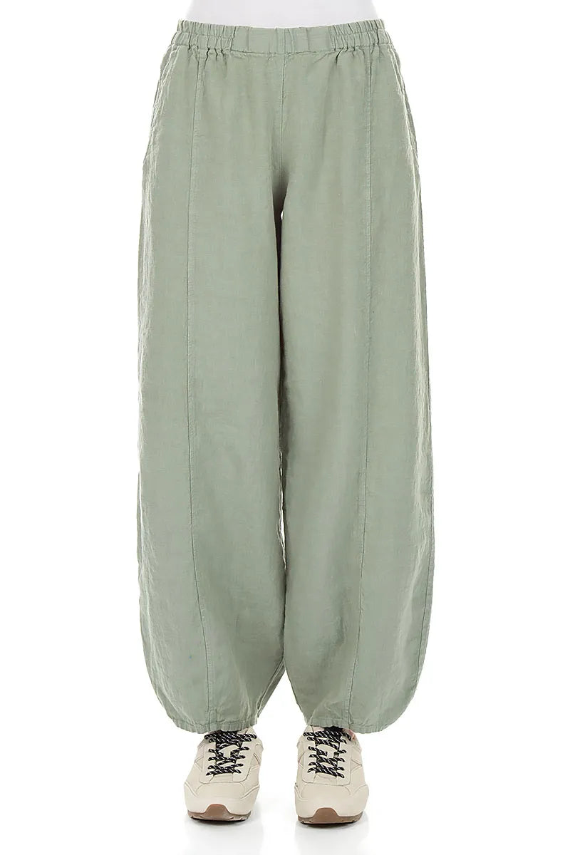 Taper Long Sage Linen Trousers 1