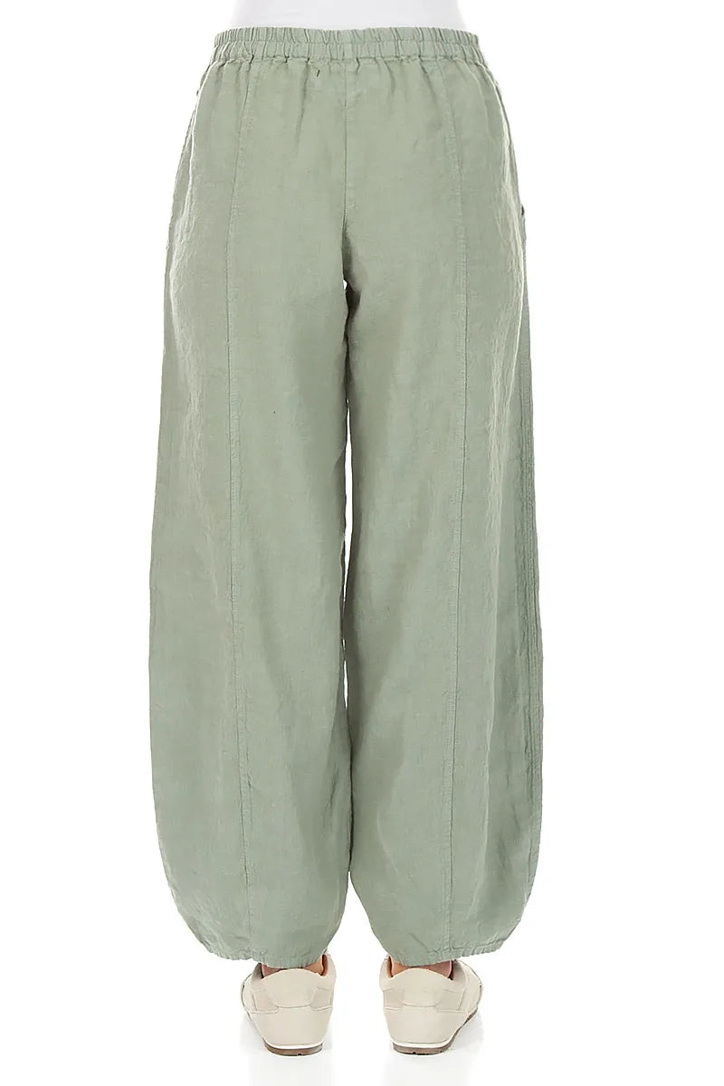 Taper Long Sage Linen Trousers 2