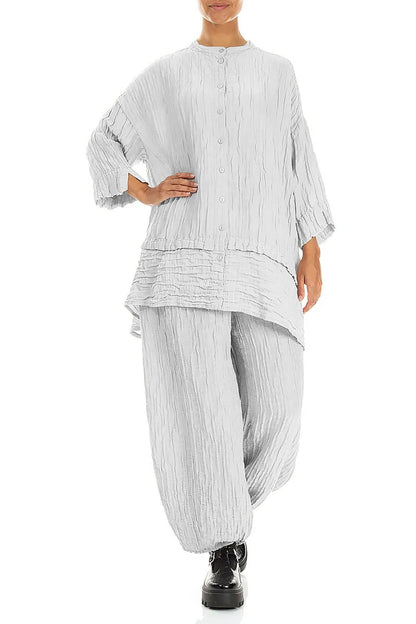 Taper Pearl Grey Crinkled Trousers