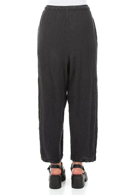 Taper Tie Up Graphite Linen Viscose Trousers 2
