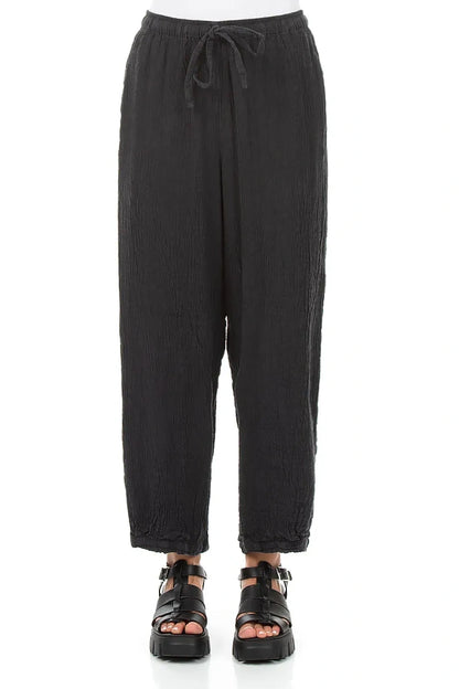 Taper Tie Up Graphite Linen Viscose Trousers 1