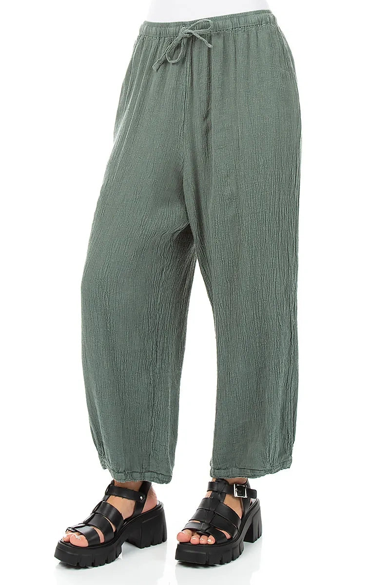 Taper Tie Up Sage Linen Viscose Trousers 3