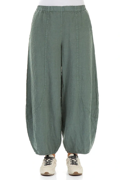 Taper Wide Sage Linen Trousers 1