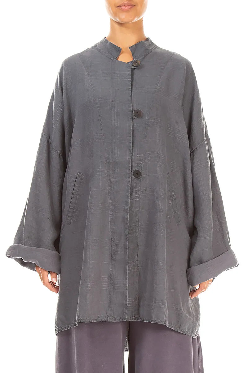 Three Button Grey Linen Jacket 1