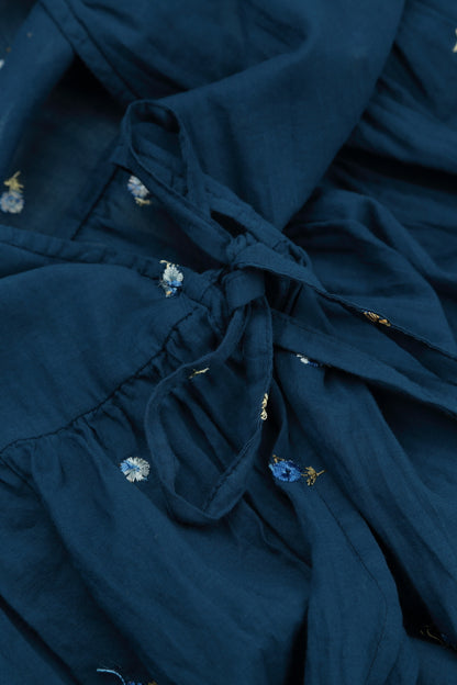 Tie Front Navy Embroidered Petals Cotton Jacket 7