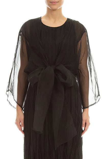Tie Up Black Silk Chiffon Jacket 1