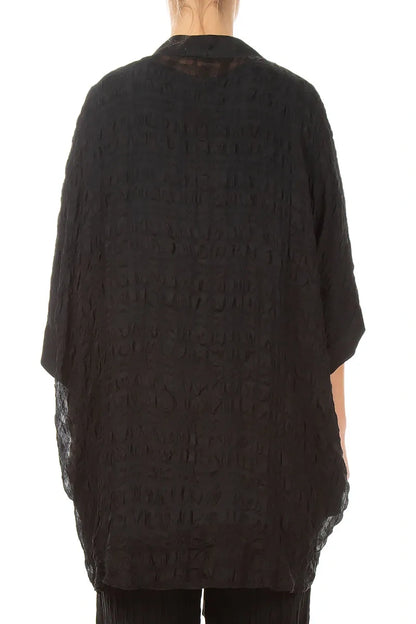 Tie Up Black Textured Silk Jacket 2