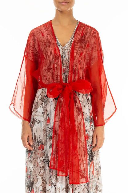 Tie Up Flame Orange Silk Chiffon Jacket 1
