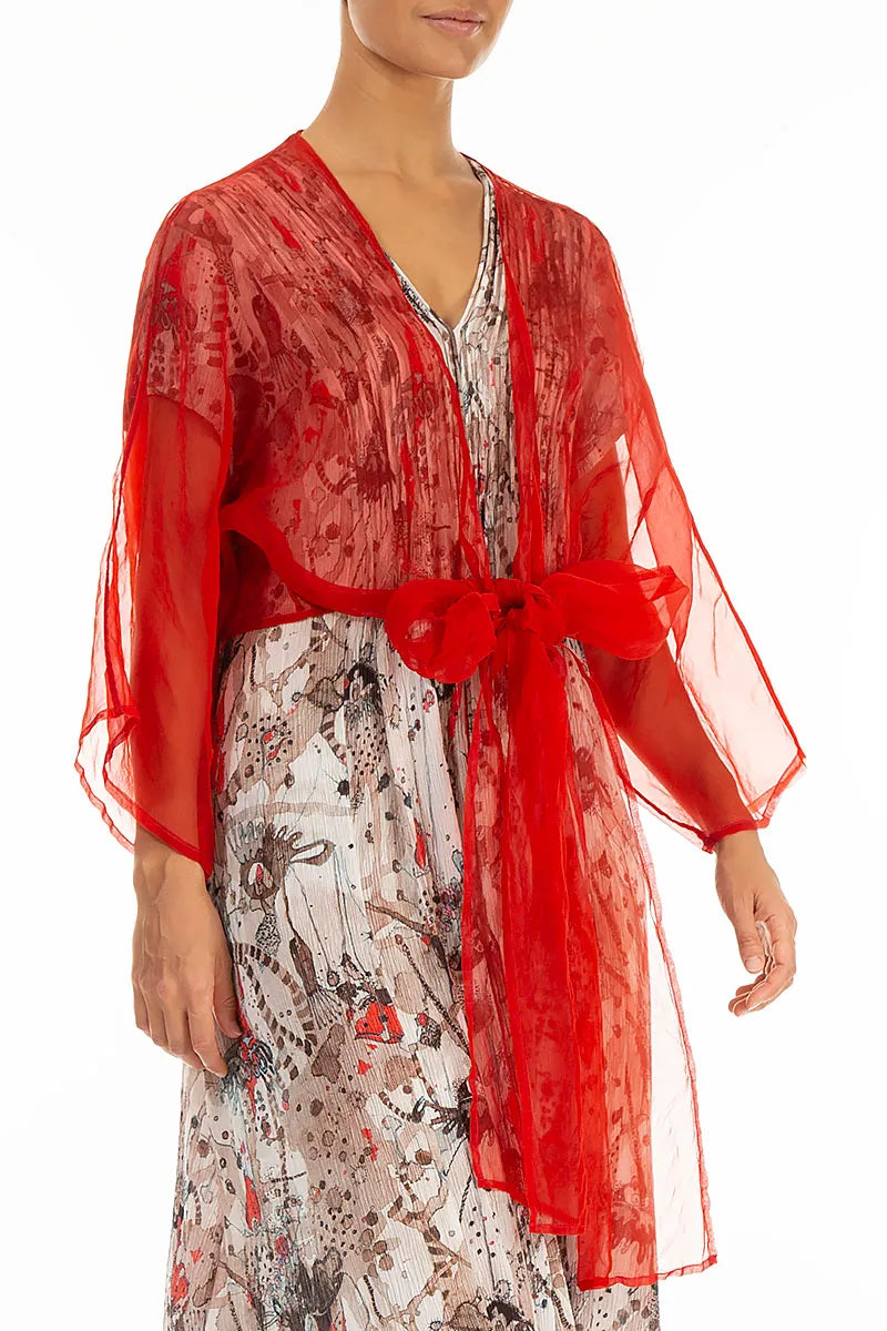 Tie Up Flame Orange Silk Chiffon Jacket 3
