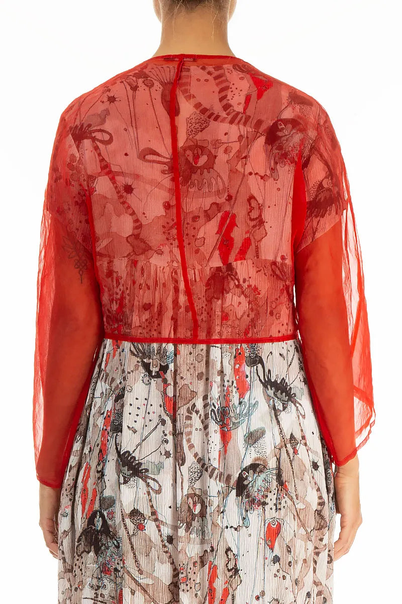Tie Up Flame Orange Silk Chiffon Jacket 2