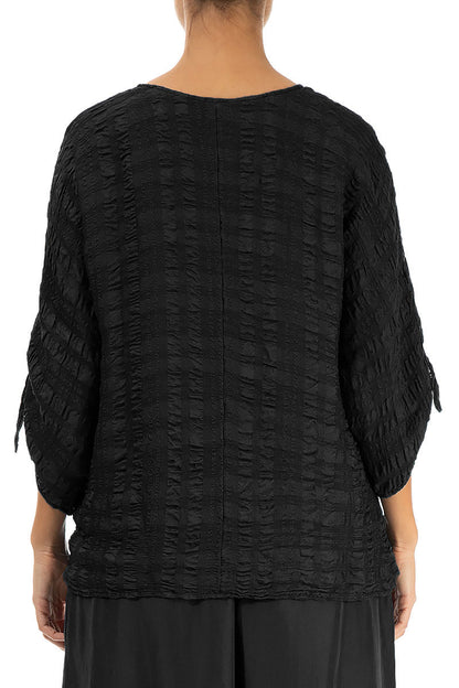Tie Up Sleeves Black Light Silk Blouse 2
