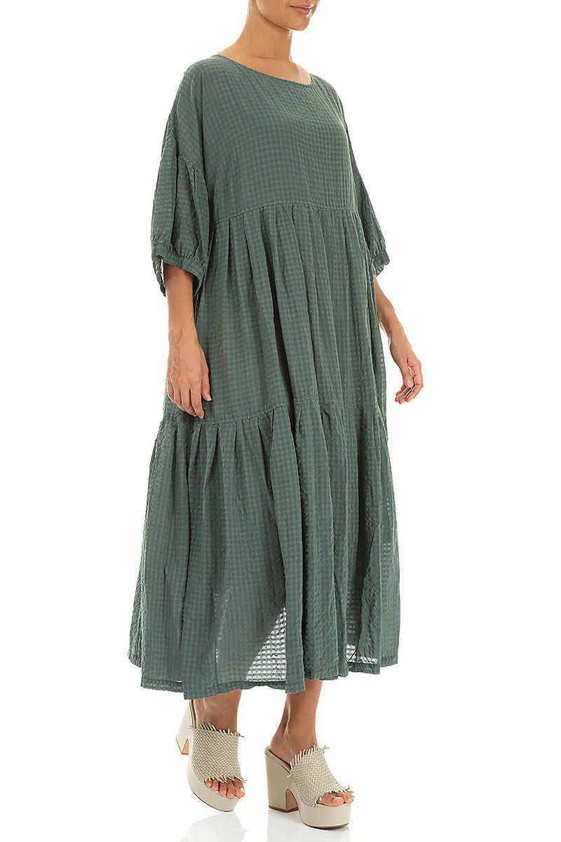 Tiered Sage Textured Silk Dress 3