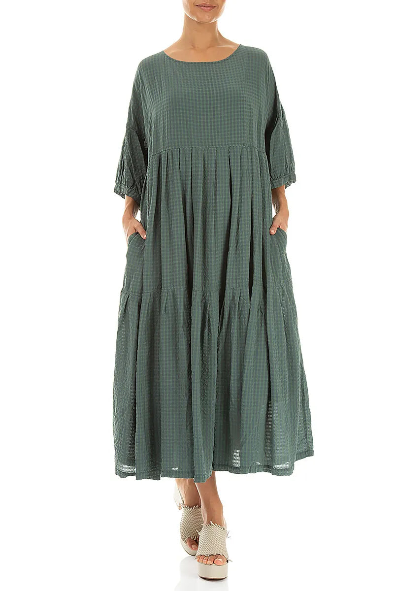 Tiered Sage Textured Silk Dress 4