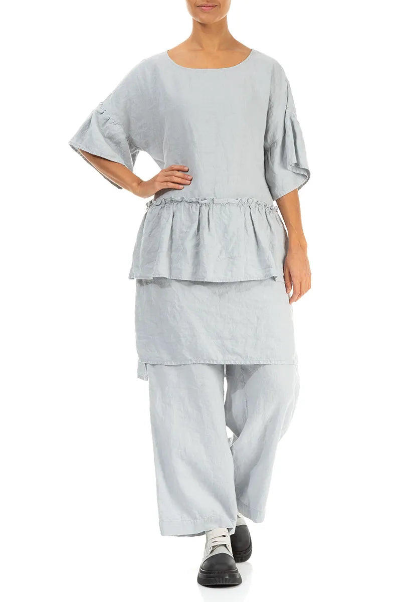 Tiered Silver Grey Linen Tunic Dress 5