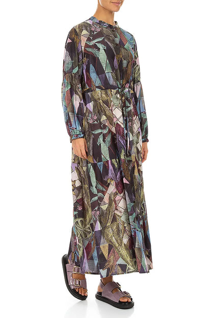 Tiered Tie Up Art Mosaic Silk Bamboo Dress 3