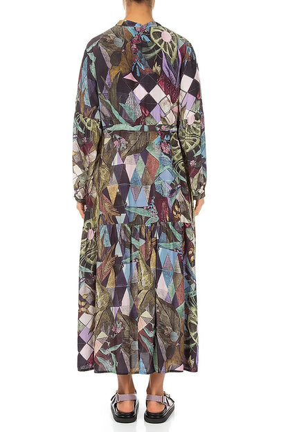 Tiered Tie Up Art Mosaic Silk Bamboo Dress 2