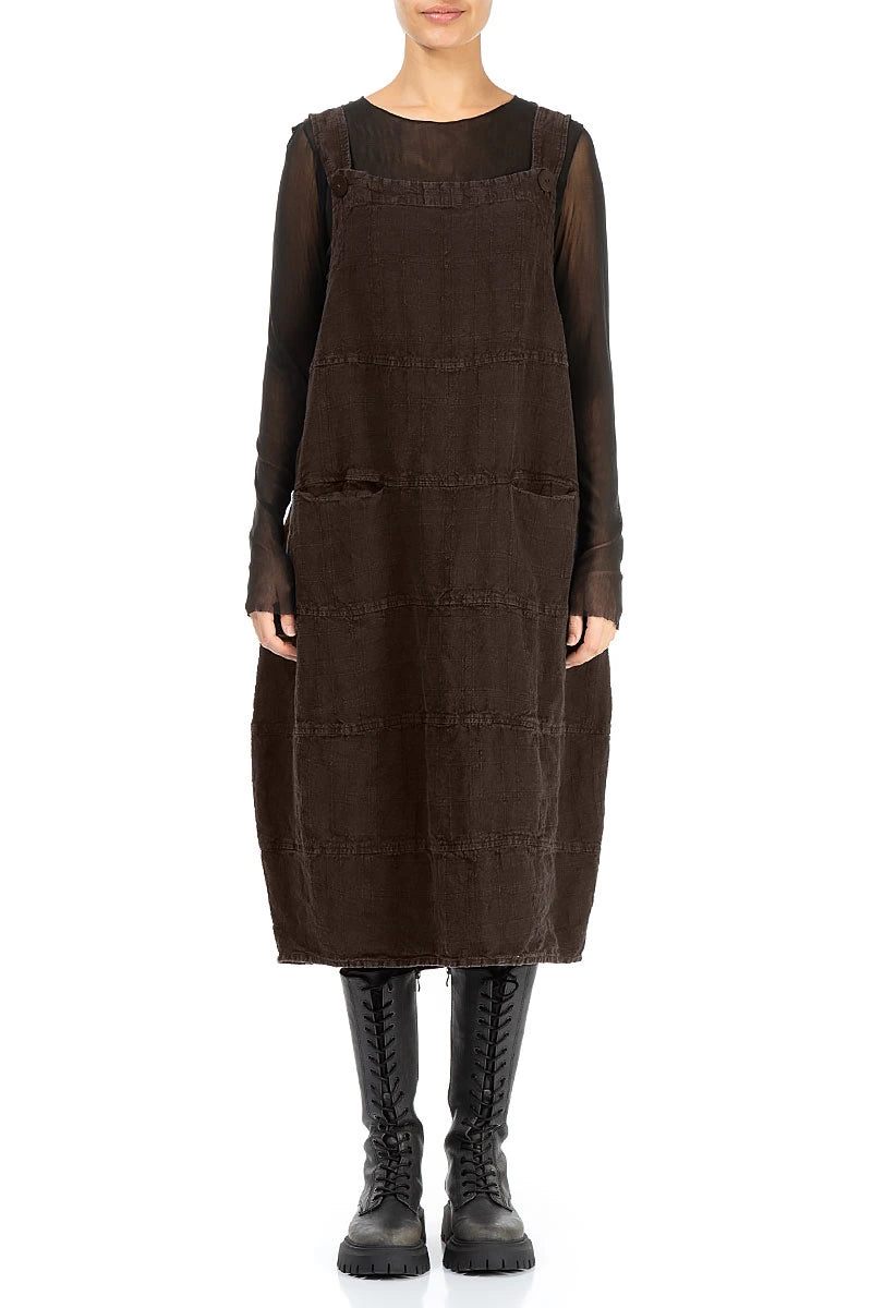 Truffle Brown Patterned Linen Dungaree Dress 1