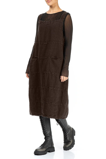 Robe salopette en lin Brun truffe à motifs