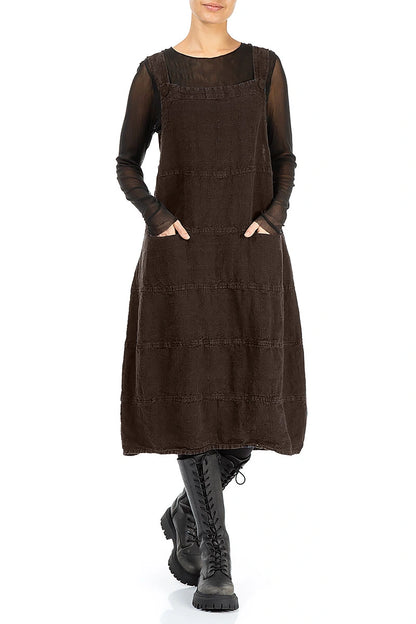 Robe salopette en lin Brun truffe à motifs
