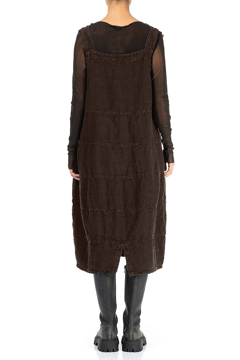 Robe salopette en lin Brun truffe à motifs
