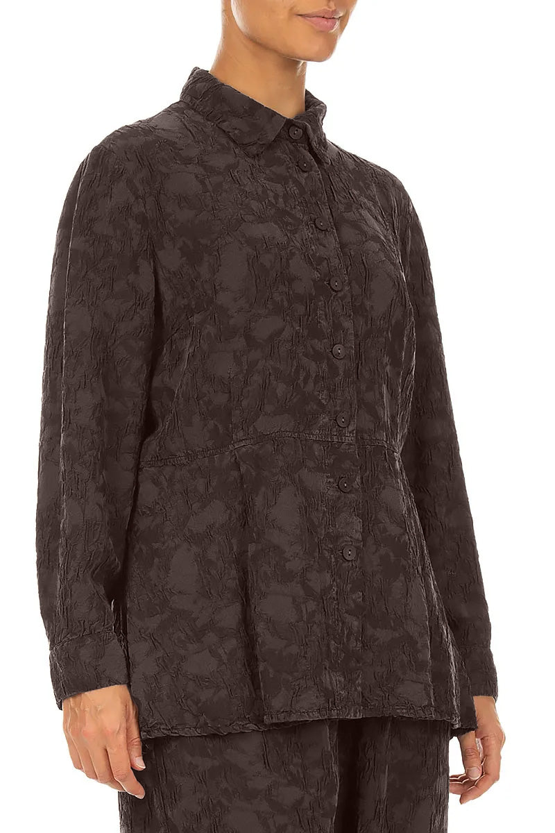 Truffle Brown Textured Silk Viscose Shirt Jacket