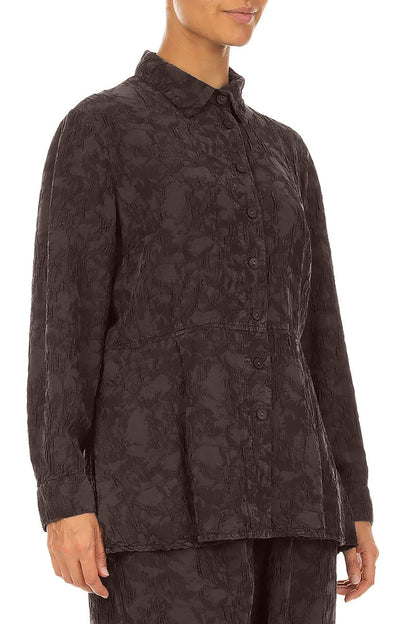 Truffle Brown Textured Silk Viscose Shirt Jacket
