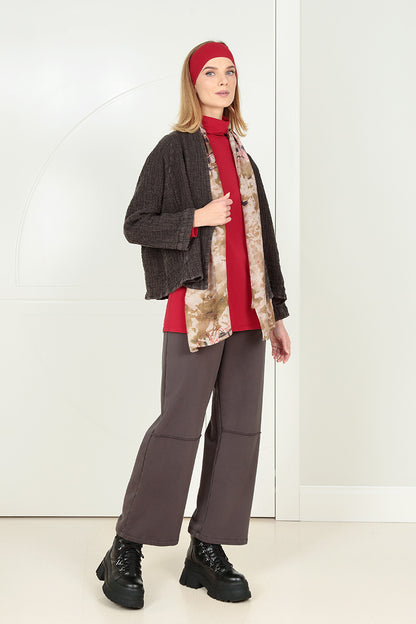 Turtleneck Cherry Red Cotton Blouse 7