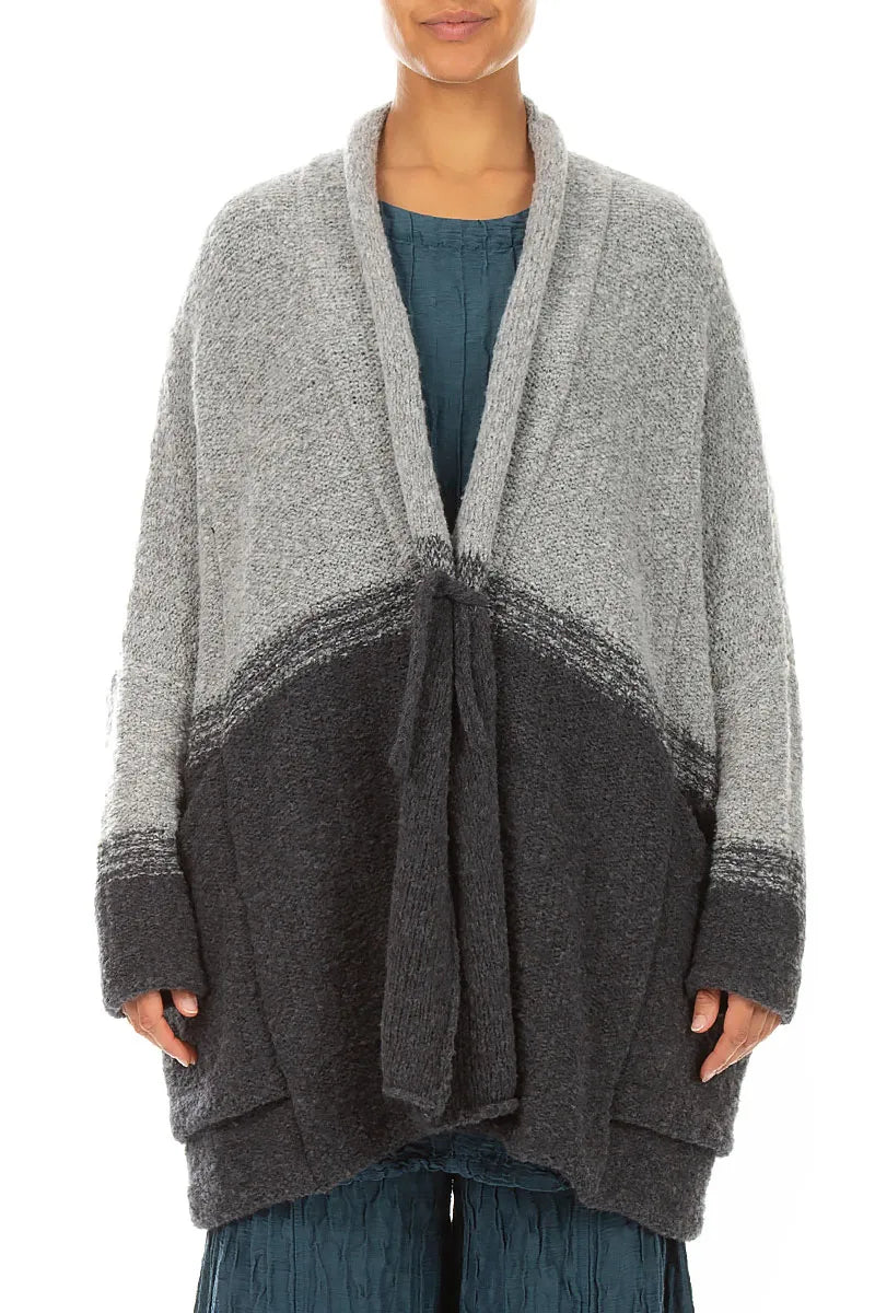Two-Tone Light Grey Wool Cardigan
