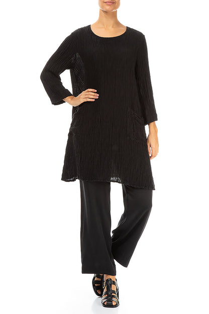 Two Pockets Black Crinkled Silk Tunic 4