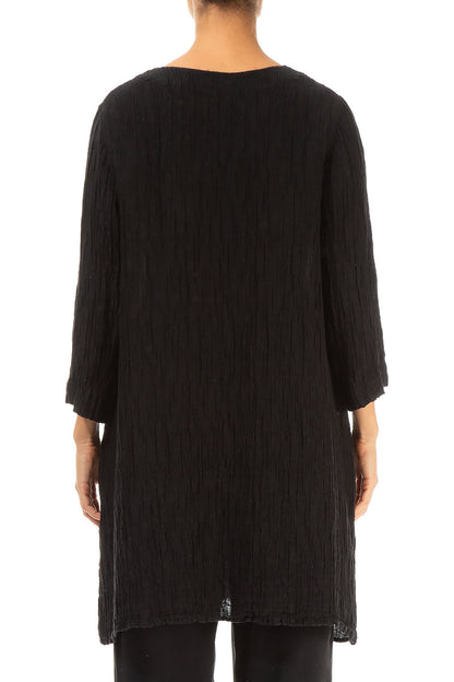 Two Pockets Black Crinkled Silk Tunic 2