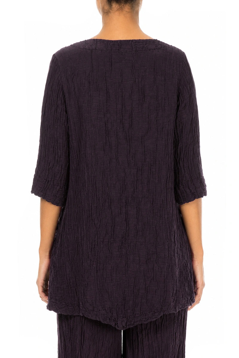 Two Pockets Crinkled Deep Plum Silk Linen Tunic 2