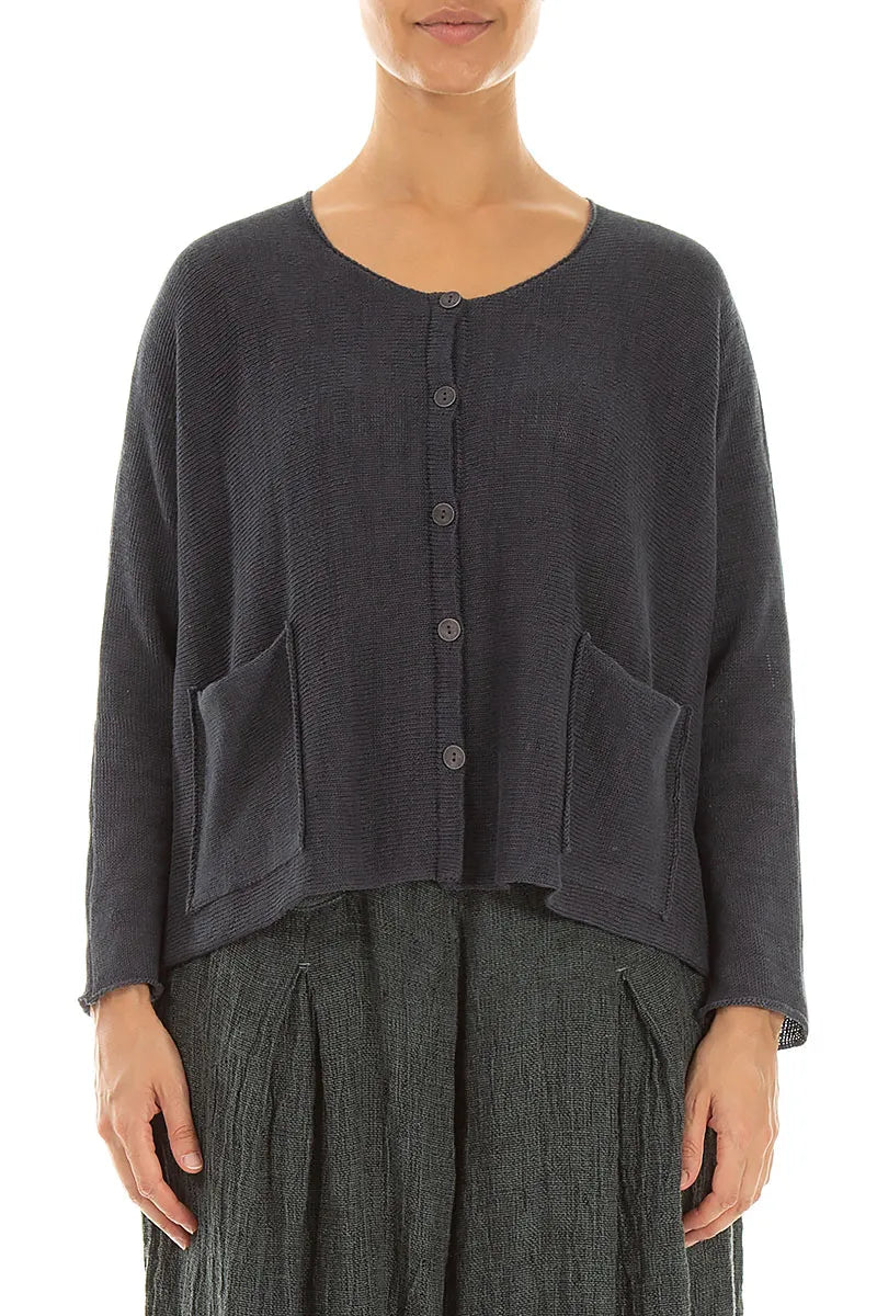 Two Pockets Graphite Linen Cardigan 1