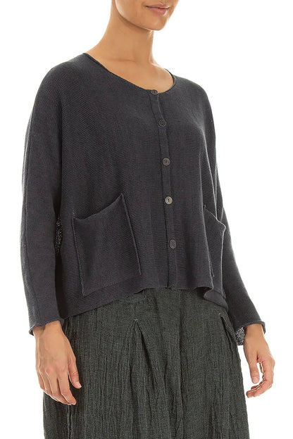Two Pockets Graphite Linen Cardigan 3