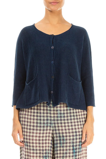 Two Pockets Navy Linen Cardigan 1